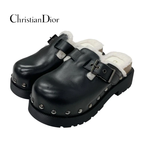 CHAUSSURE SANDALE DIOR CHRISTIAN TREMBLEMENT CUIR MOUTON BOIS NOIR BLANC occasion TIEE 0