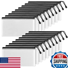 SUNEE 18-Pack Black Plastic Pencil Pouches 4.6x9.2in - Small Storage Bags