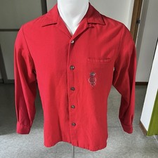 1950s Vintage Sportsman Woolynella Red Monogrammed Shirt M