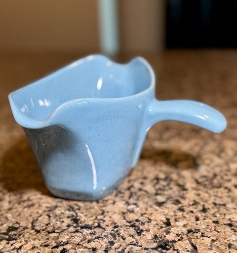 VTG MCM Frankoma Pottery Robin’s Egg Blue 2 Side Pour Gravy Boat with Handle 6S - Picture 1 of 12