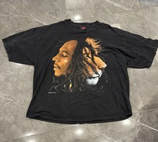 Y2K Vintage Bob Marley Rasta Lion Black Zion Rootwear Black T-Shirt 4XL