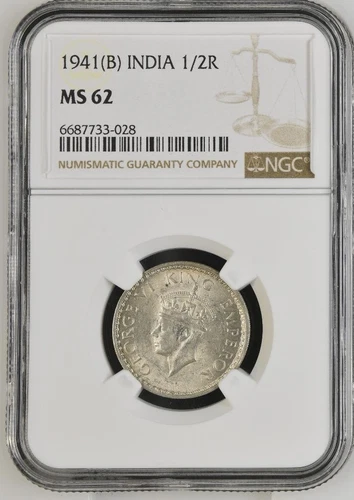 India 1/2 Rupee 1941B NGC MS 62