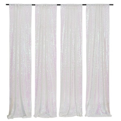 Poise3EHome White Iridescent Sequin Backdrop Curtains,4 Panels 2FTx8FT Glitte...