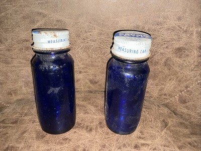 2 Vintage Cobalt Blue Bromo Seltzer Bottle W Metal Cap 4 