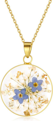 Forget-Me-Not and Queen Anne'S Lace Pressed Wildflower Necklace | Birth Month Fl