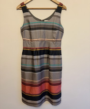 Banana Republic Silk Dress Size 4 (UK 8) Grey Multi Striped, Zip, Lined