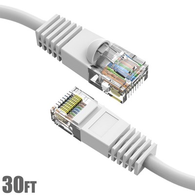 30FT Cat5E RJ45 Ethernet LAN Network UTP Patch Cable Copper Wire 24AWG White