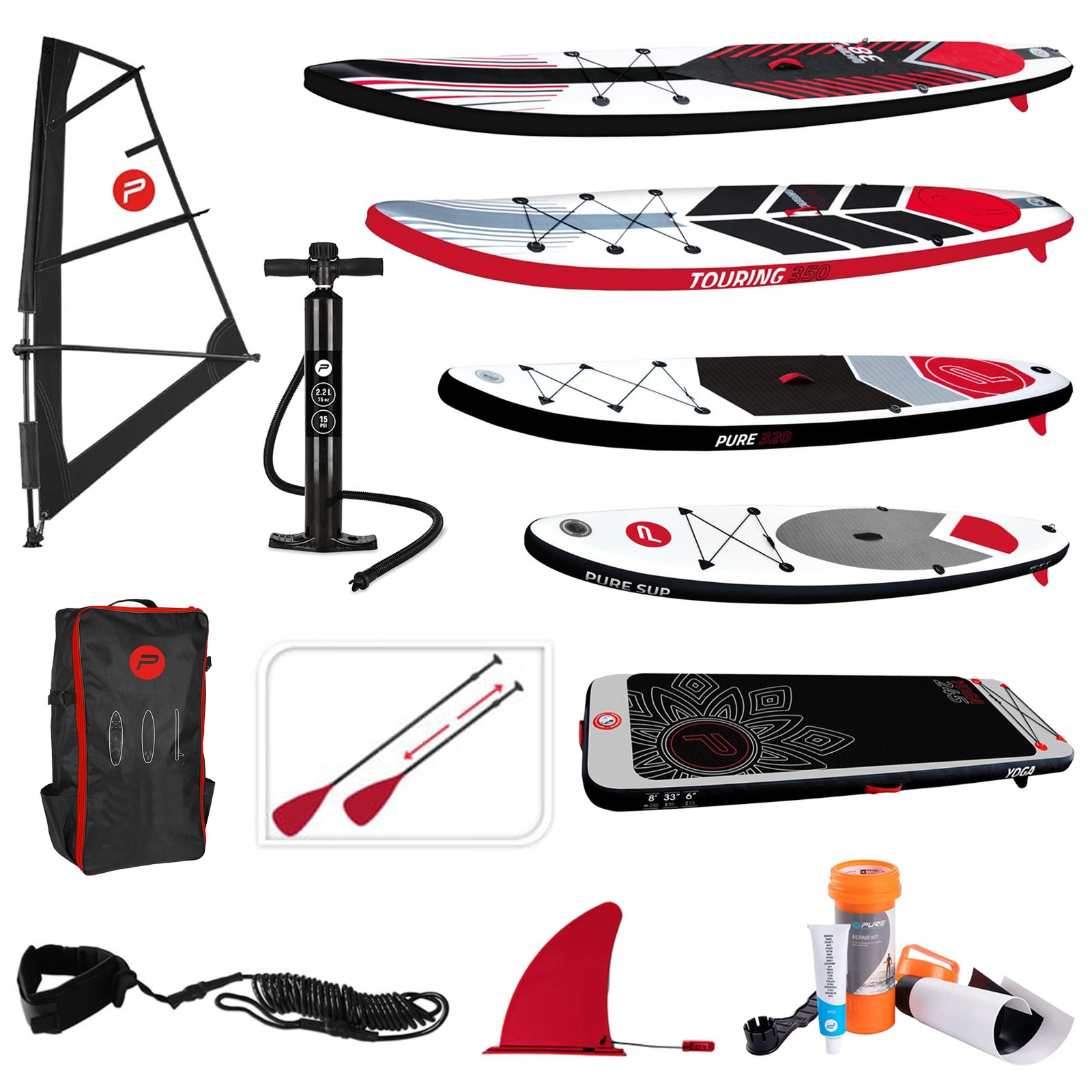 Pure4Fun Inflable Stand-Up Paddle SUP Board Gama Juego Completo Kit de Accesorios