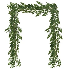 2-Pack Artificial Willow Vine Twigs with 54 Leaves 5.7Feet [Dark Green}