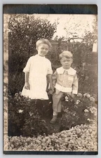 RPPC Children In Flower Garden Real Photo Postcard J35