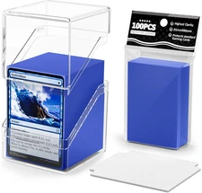 Card Deck Case, Deck Box with 100 Pack Card Sleeves and Divider, Standard Size C