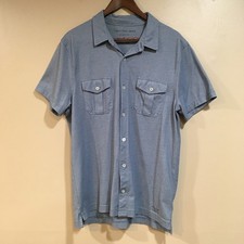 Calvin Klein Body Fit Short Sleeve Button Up Shirt Mens L Blue Casual Coastal