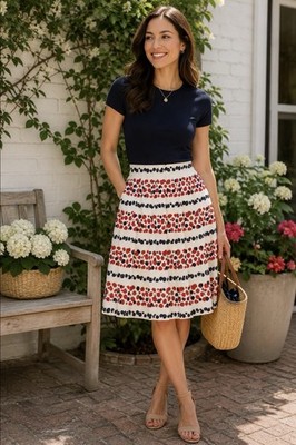 J.CREW BERRY PRINT PLEATED MIDI SKIRT WOMEN S 4 CREAM RASPBERRY BLACKBERRY CHIC