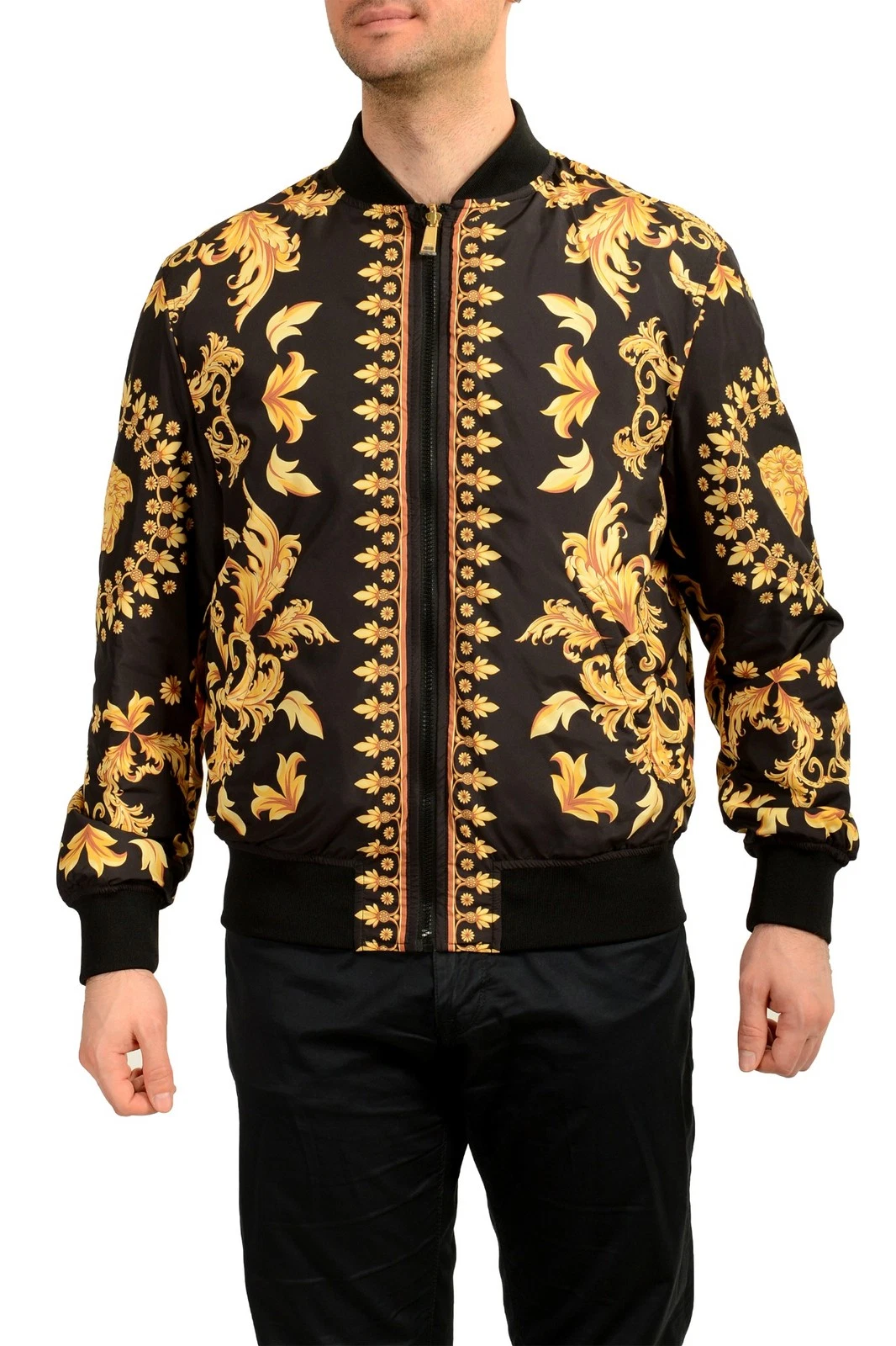 Versace — Versace Men's Gold Barocco Reversible Full Zip insulated Jacket US L IT 52