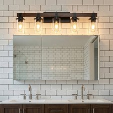 35'' Vanity Light LED 5 Lights Wood Glass Shade for Bathroom Mirror Wall Fixture