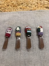 Boston Warehouse Christmas Mittens Snowman Cheese Butter Spreaders Set 4 in Box