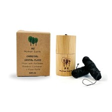 Vegan Biodegradable Bamboo Charcoal Dental Floss with Refillable Bamboo Conta...