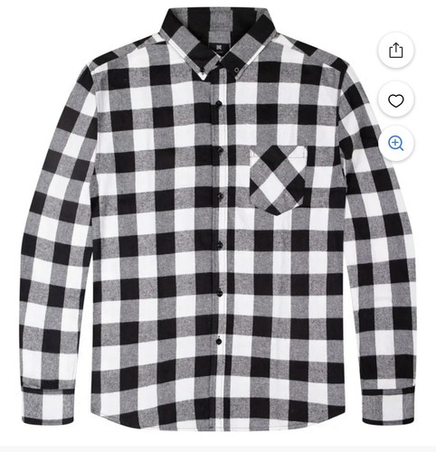 Visive Plaid Shirt Men Cotton Streetwear Cardigan Black White New 2X-L - Picture 1 of 5