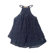 Abercrombie  Fitch Sz Medium Navy Lace Tank Style Blouse Top Summer Keyhole