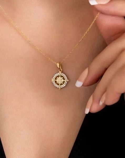 Alternate view of Stunning Compass Pendant 0.50ct Round Cut Moissanite 14k Yellow Gold Plated