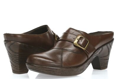 MUNRO AMERICAN Womens Brown Leather Buckle Slip On Heeled Mules Sandals Size 9