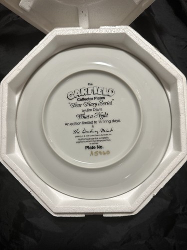 Garfield Display Plate "What A Night" Jim Davis Dear Diary Series 1990 - Picture 2 of 2