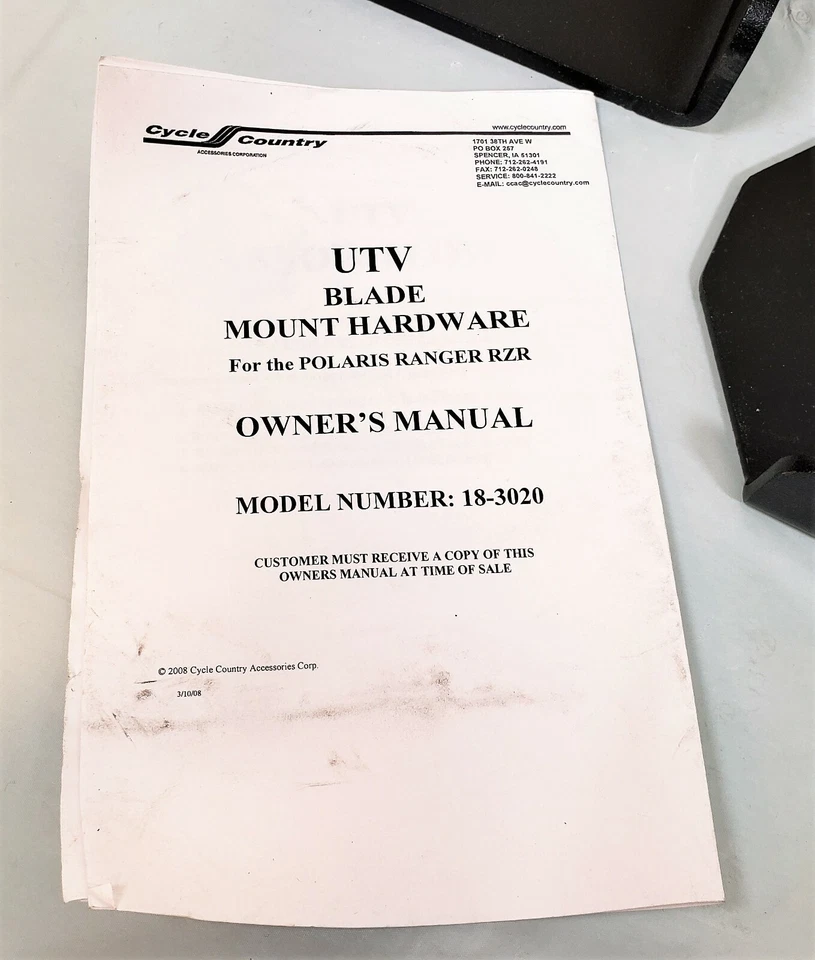 Cycle Country Plow Blade Mounting Kit 2008 08 Polaris RZR 800 18-3020 New - Image 3 of 4