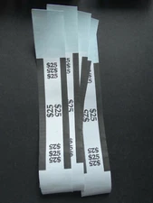 5 - Black $25 Cash Money Self-Sealing Straps Currency Bands 