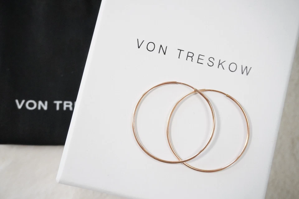 (worn once) VON TRESKOW HOOP EARRINGS ROSE GOLD FILLED SUPERFINE 40MM 925 - image 2 of 4