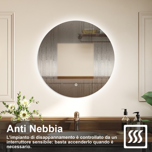 OCEAN Specchio da bagno|antiappannamento|dimmerabile|Funzione Memoria|LED - Foto 2 di 6