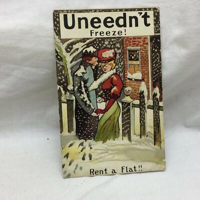 Vintage Postcard Uneedn't Freeze Rent A Flat Comic Snow Blizzard Scene 1911