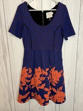 NWT  ANHROPOLOGIE HD in Paris Blushed Blooms Dress Blue- Size Small Fit & Flair