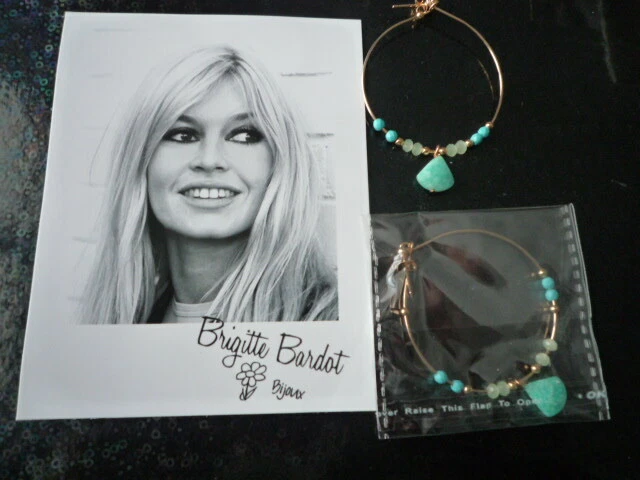 SUPERBES CREOLES CLIO BLUE COLLECTION BRIGITTE BARDOT DORE/TURQUOISE/NEUF/CERTIF - Photo 1/1