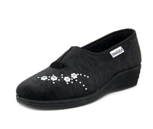 Pantofole Donna Invernali Chiuse Velluto Nero Zeppa Bassa Antiscivolo  EMANUELA | eBay
