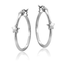 925 Silver Star Polished Hoop Earrings