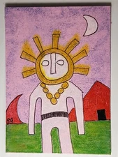e9Art ACEO sunheaded man outsider art brut naive