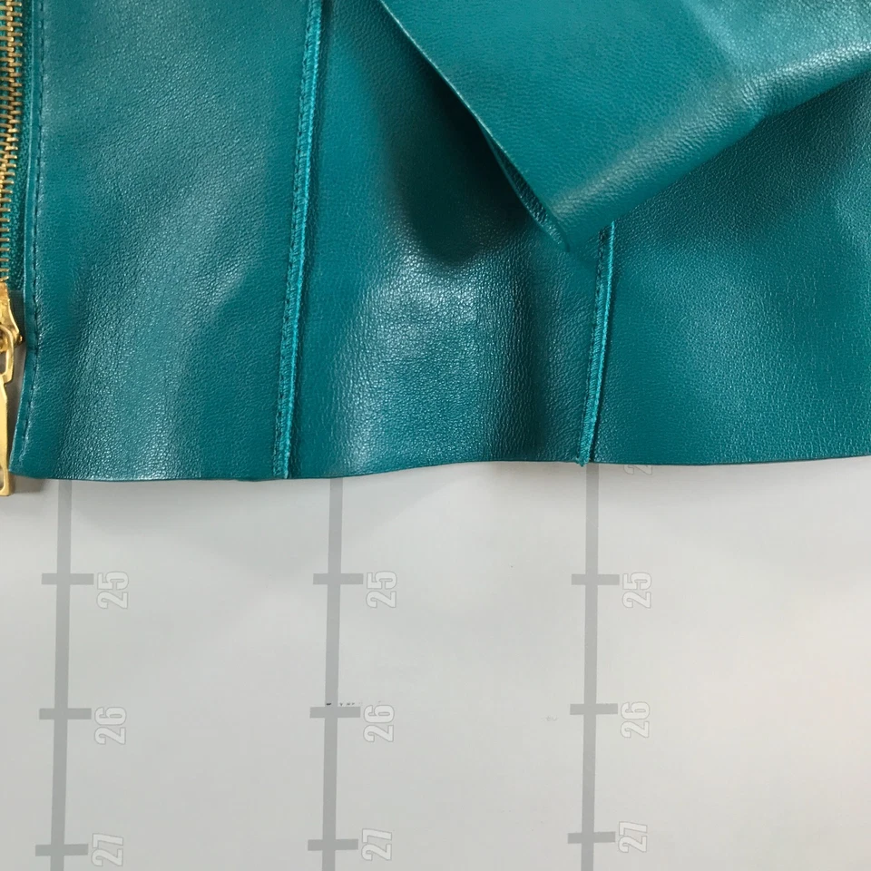 Chaqueta de cuero de cordero Lafayette 148 para mujer 4 detalles de cremallera azul verdoso dorado Foto 2 de 4