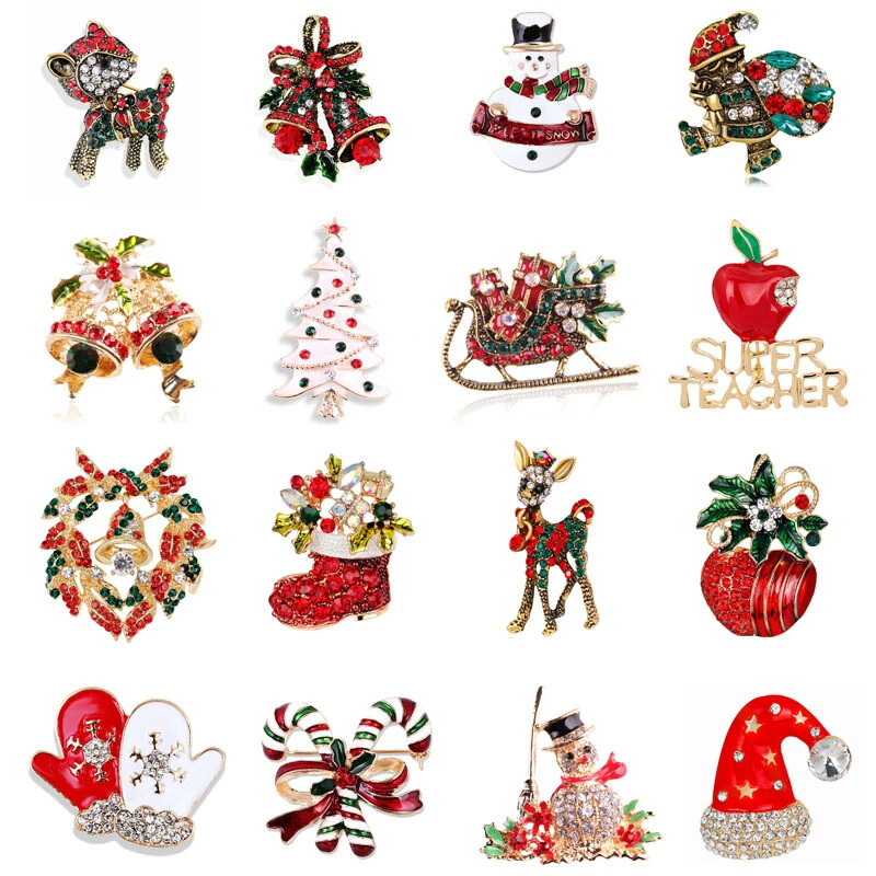 Árbol de Navidad Papá Noel Broche Prendedor Botas Muñeco de Nieve Trineo Campana Accesorios