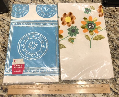 Vintage 70s Party Paper Table Cover Tablecloth Lot Of 2 New/Sealed.