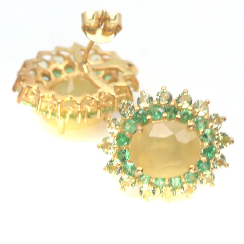 Nicht Erhitzt Edelstein Gelb Opal, Peridot & Tsavorit Ohrringe 925 Silber - Bild 2 von 4