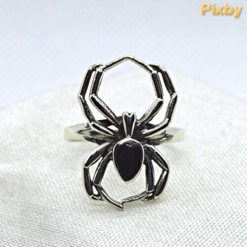 Spider Ring Solid Sterling Silver Black Onyx Goth Wicca Witch Various Sizes - Picture 1 of 10