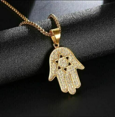 14K Yellow Gold Plated Silver 2.00Ct Round Cut Real Moissanite Hamsa Pendant