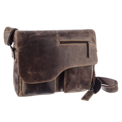 Greenland Montana Herren Tasche Umhängetasche Schultertasche Leder braun 35 cm 