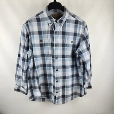 Duluth Trading Co. Shirt Mens Large Blue/Gray Plaid Free Swingin' L/S Flannel