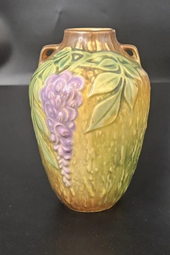 BEAUTIFUL! - Roseville Wisteria Tan Two-handled vase #631-6