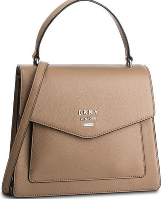 DNKY  Top Handle Satchel Square Crossbody Latte Brown Pebble Genuine Leather NWT