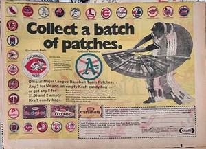 1973 Sunday ad page for Kraft Caramels, Toffee, Fudgies - MLBaseball patches