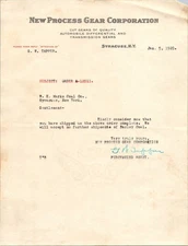 1920 New Process Gear Corporation Letter Syracuse NY Industrial Ephemera