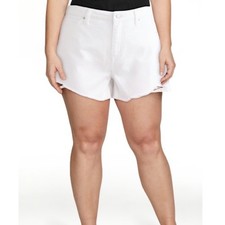Time and Tru Women s High Rise Distressed Denim Shorts Vivid White 4"Inseam Sz18