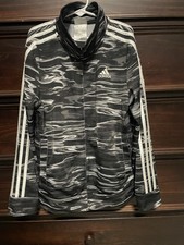 Adidas Full Zip Jacket, SIZE Youth Medium 10/12, Black Gray White Camo Polyester